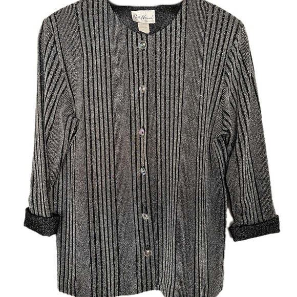 Ruth Norman, Vintage black & gunmetal light weight glittered button up jacket - Picture 3 of 6